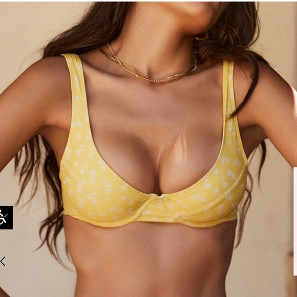 House of CB Mariposa YELLOW WHITE FLORAL PRINT BIKINI Top Size Small - Picture 2 of 8